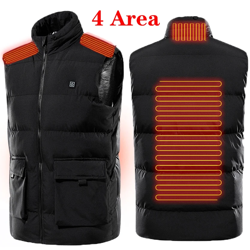 

New Four Zone Heated Jackets Vest Electric Temperaturing Thermal Warmer Jacket Winter Men's Smart USB Charging Heating Vest 2021