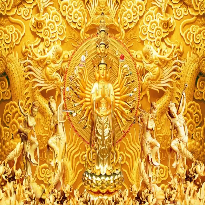 ドロップシップカスタム壁画3dステレオ壁画寺リビングルームのテレビの背景黄金仏壁紙壁画壁紙3d 壁紙 Aliexpress