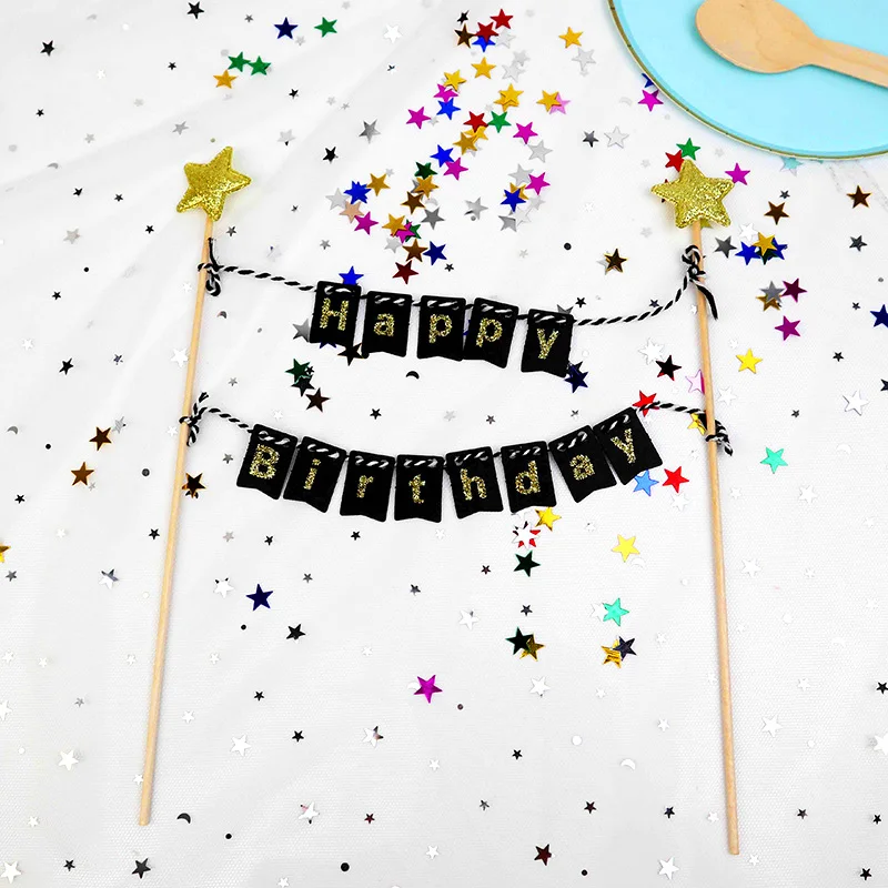 1Set Happy Birthday Cake Toppers Banner Flag Baby Shower Birthday Party Cupcake Topper Kids Girl Boy Birthday Cake Decorations