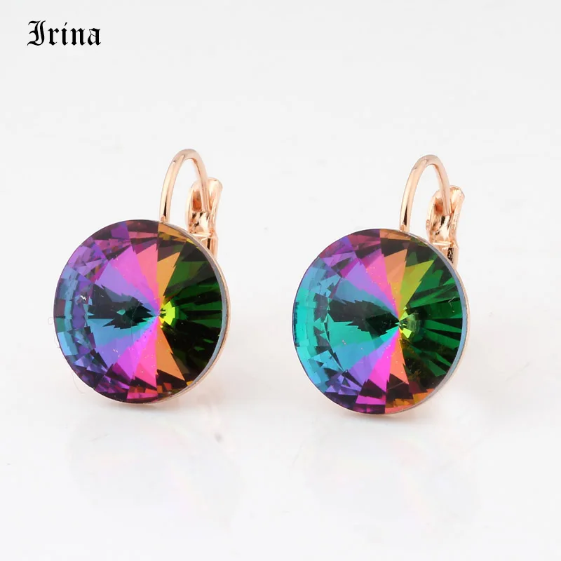 Drop Earrings Dangle Earrings Crystal Earrings Round Simple Design 14mm 7 Color Crystals Stone Drop Earrings French Hook Earrings Women Elegant Party Wedding