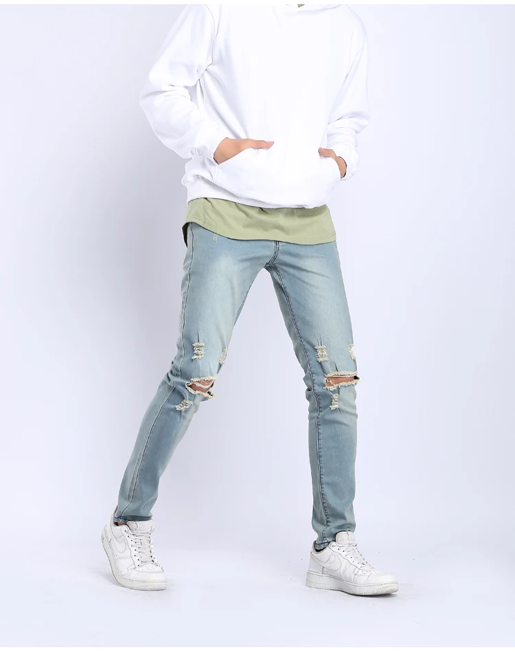 High Street Hip Hop Style Jeans Men Skinny Slim Denim Pencil Pants Men Fashion Casual Cotton High Quality Stretch Hole Jeans