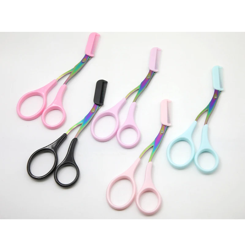 NEW 1pcs Eyebrow Trimmer Scissors Comb Eyelash Hair Scissors Clips Shaping Eyebrow Razor Grooming wenk brauw trimmer 7 Color