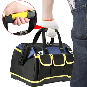 

Car Repair Organizer Wear Resistant Tool Bag Durable Canvas Fabric With Handle Thicken Multi Pockets Multipurpose Flat Bottom