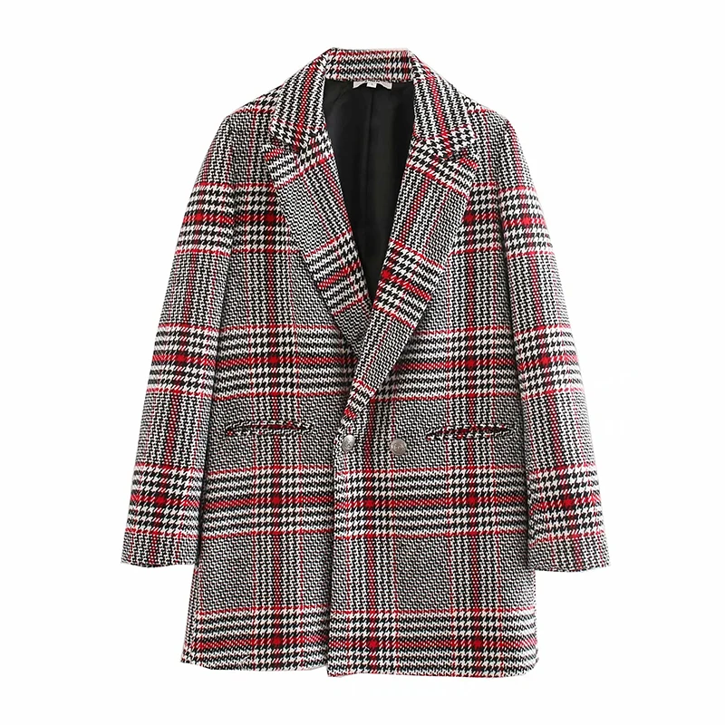 plaid Za, Женская куртка, клетчатая, с принтом, с пряжкой, элегантная, с карманами, с длинным рукавом, для девушек, блейзер, модные, повседневные куртки - Цвет: plaid