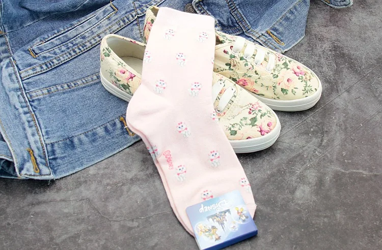 Disney cute Women cartoon print tube stockings fashion warm sweat-absorbent candy cotton socks