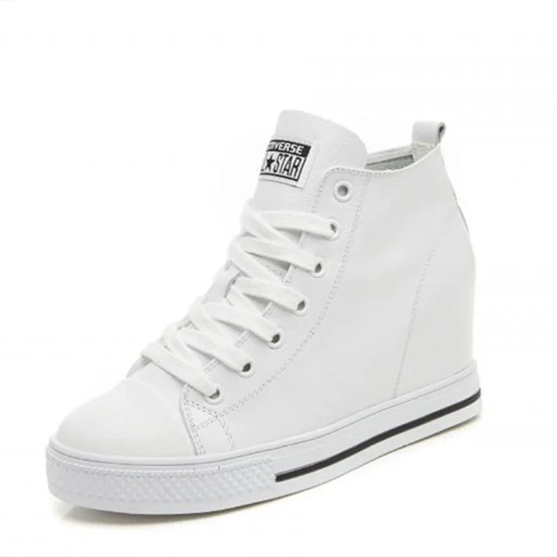 Genuine Leather White Shoes Women Platform Sneakers Wedges 2021 Autumn New High Top Casual Shoes Female Chunky Sneakers Winter