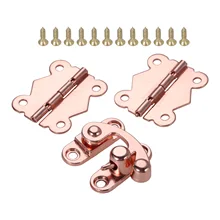 

1Pcs Rose Gold Cabinet Hasp Latch Lock With 2 Cabinet Hinges Cabinet Drawer Decorate Hinge For Furniture