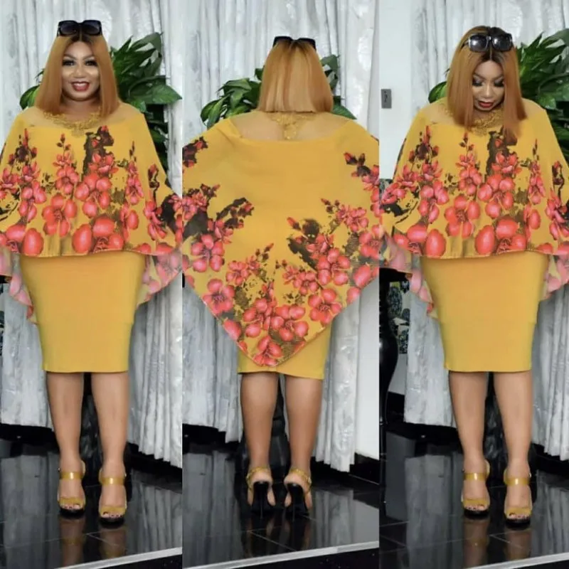 African Dresses For Women Dashiki New Fashion Summer Bat Sleeve Sexy Pencil Skirt Chiffon Print Fake Two-Piece Dress Vestidos