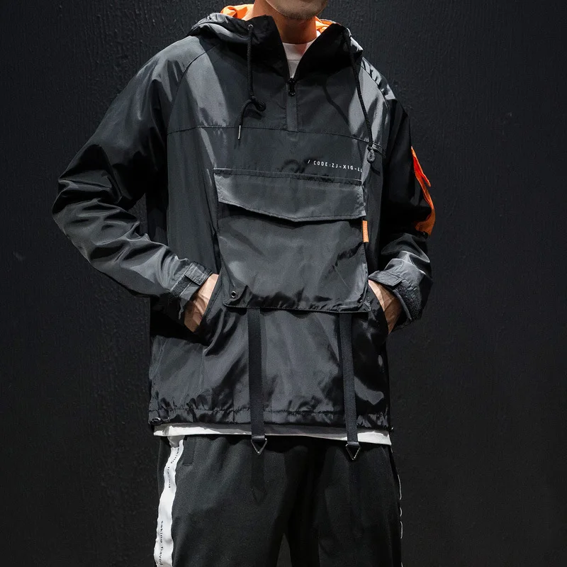 

2019 Streetwear Hoodie Windbreaker Jackets Fashion Men Hip Hop Jackets and Coats Korean Style Bomber Jackets Japanese Streetwear