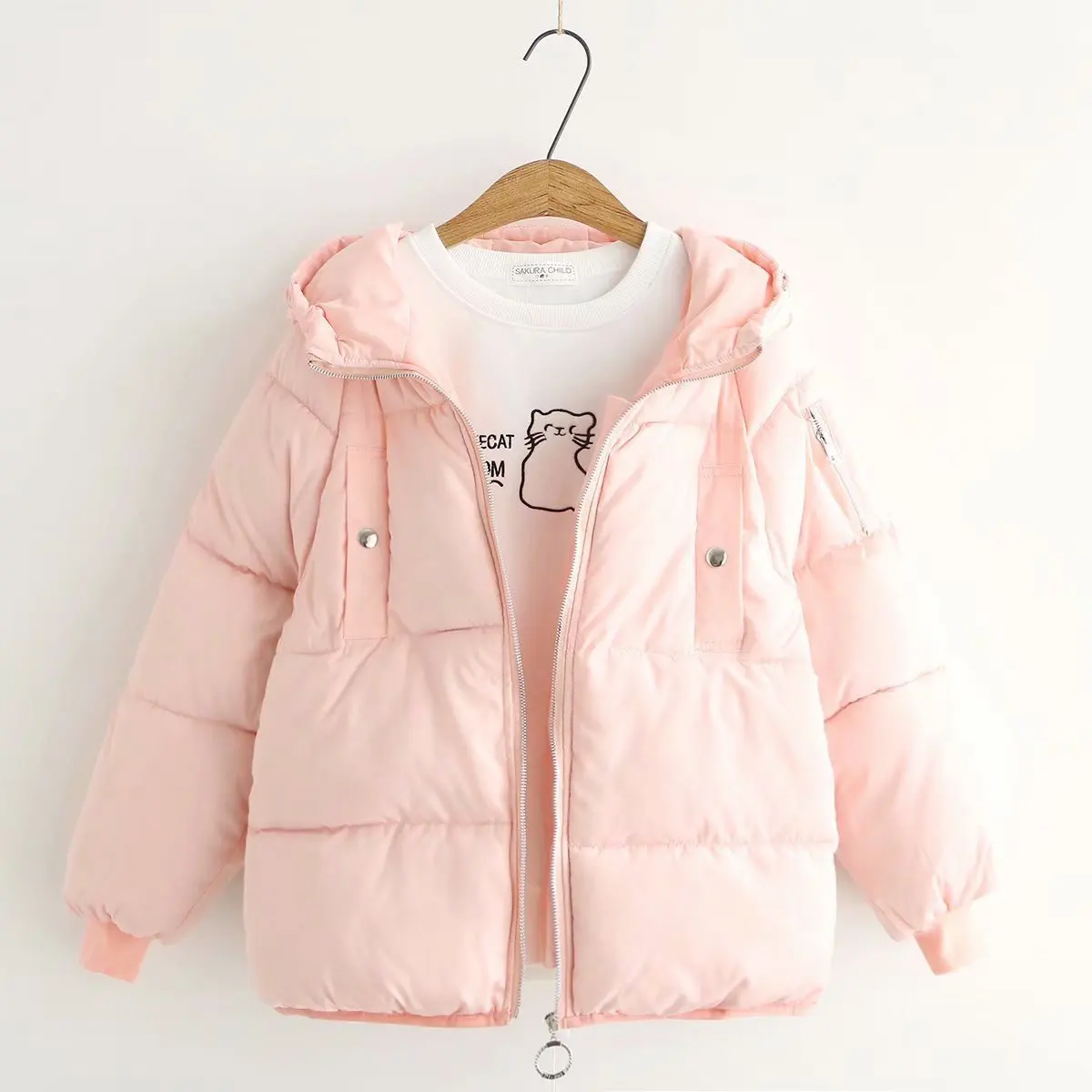 

2018 Cotton Coat Sweet WOMEN'S Dress Winter New Style Solid Color Hooded Long Sleeve Cotton-padded Clothes GIRL'S Coat Women's d