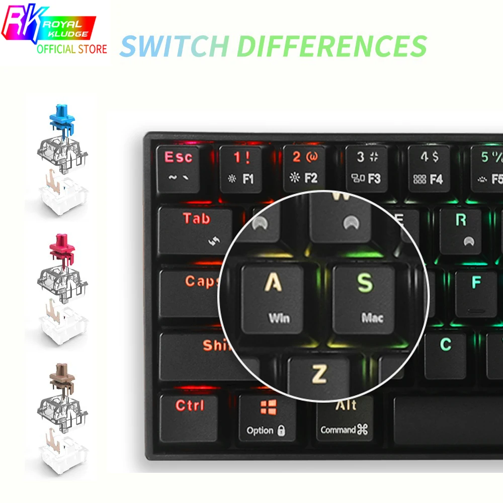 RK ROYAL KLUDGE RK71 RGB Беспроводная компактная механическая клавиатура 70% 71 клавиши Bluetooth
