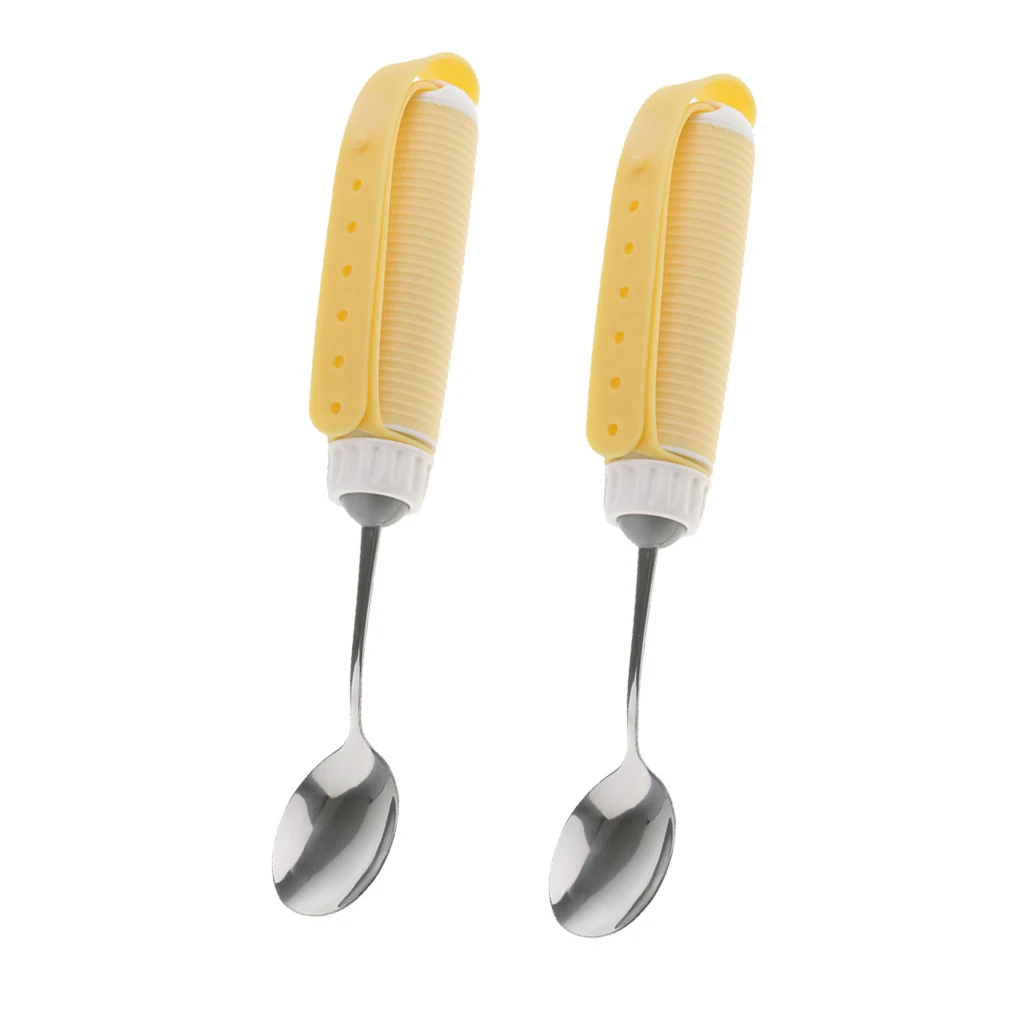 Flexible 360° Rotating Swivel Spoon Utensil Eating Aids with Portable Strap Handle for Disabled, Elders, Children (2 Pack)