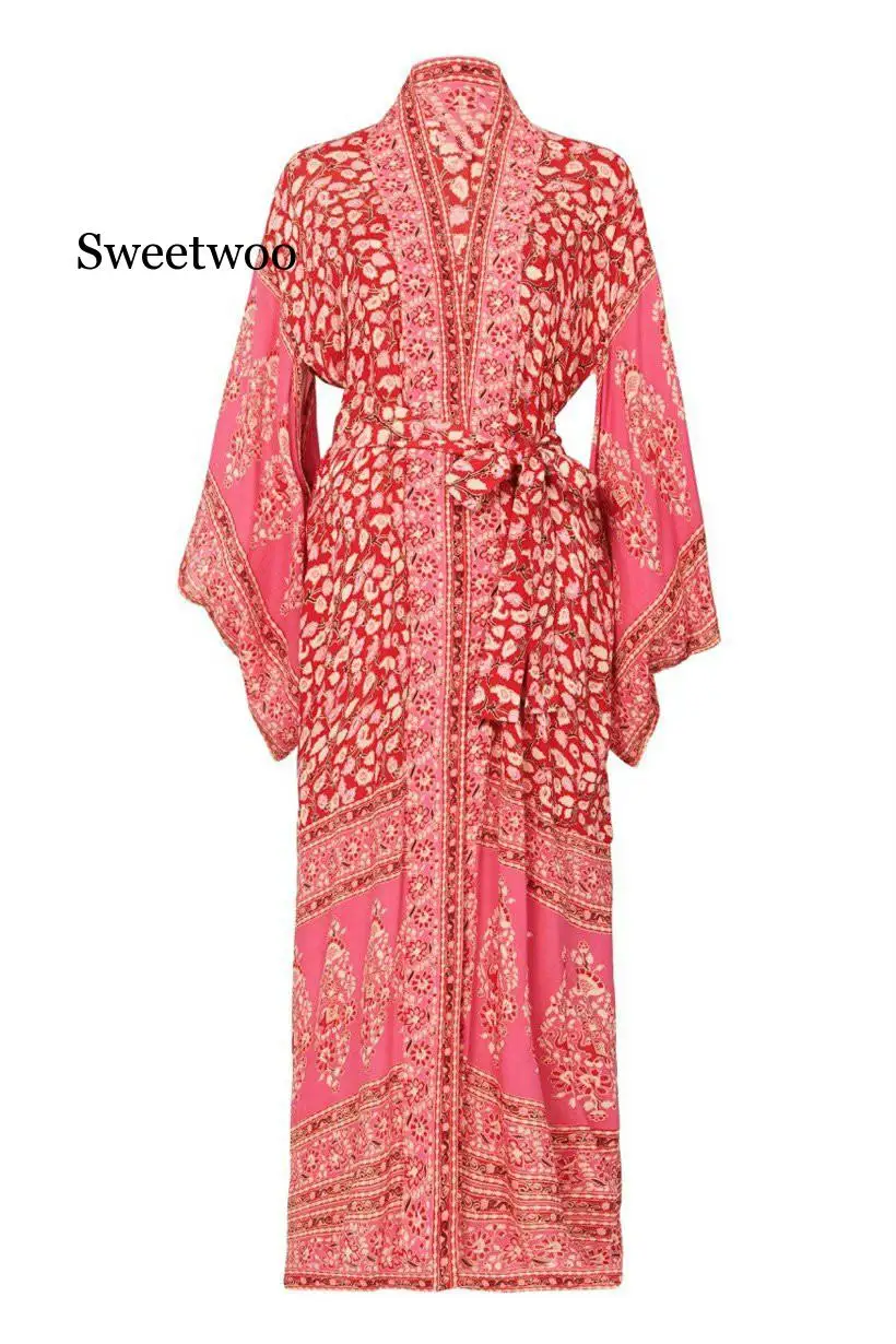Women Boho Beach Summer Holiday kimono Cardigan Loose Long Blouse Floral Travel vacation