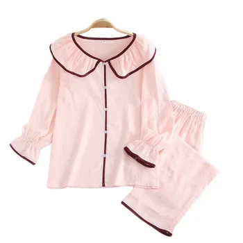 

New Japanese Kawaii pajama sets women summer 100% gauze cotton long sleeve cute princess sleepwear women Fresh pyjamas