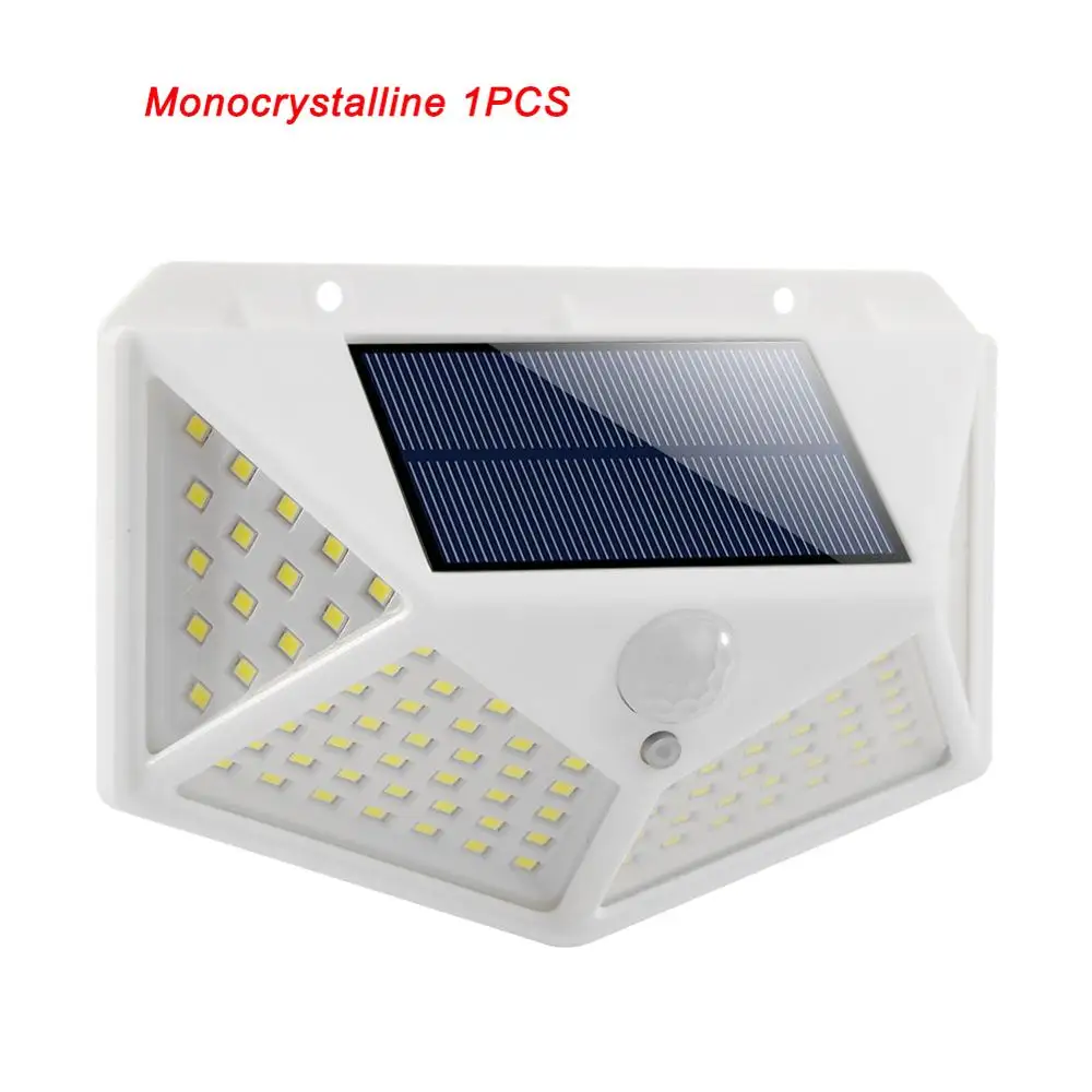 monocrystalline 1PCS 100 LED Four-Sided Solar Light Outdoor Solar Lamp Powered Sunlight 3 Modes PIR Motion Sensor for Garden Decoration Sunlight - Emitting Color: monocrystalline 1PCS