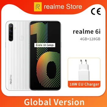 Перейти на Алиэкспресс и купить Глобальная версия realme 6i 4 Гб 128 6,5 ''мини-капля полноэкранный Helio G80 Octa Core 48MP AI Quad Камера 5000 мА/ч, Батарея