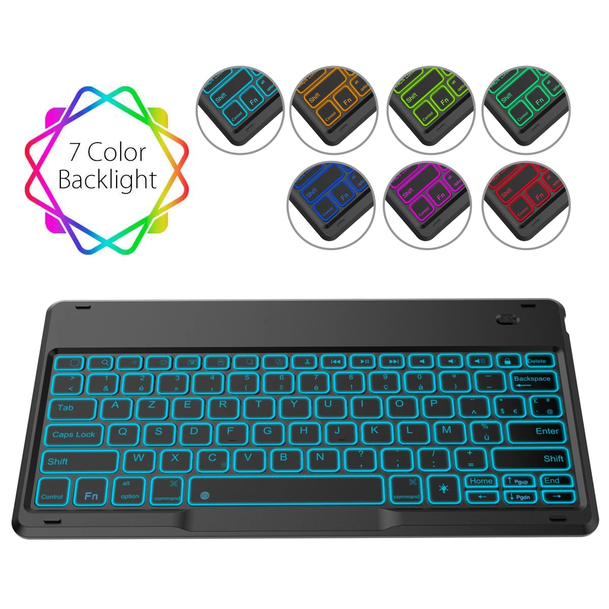  French English Wireless Bluetooth Keyboard Mouse 12.9 inch Ultrathin 7 Colors RGB Backlight Glowing