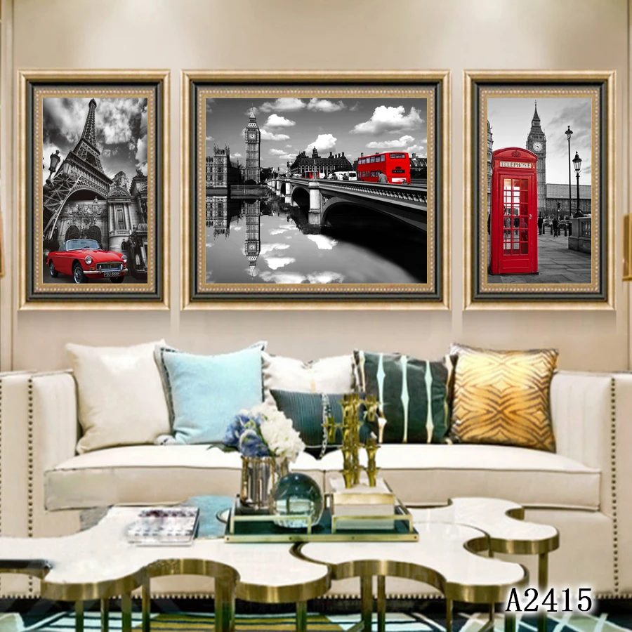 

Abstract Oil Painting Print on Canvas 3pcs Paris Tower London Booth Bus View Canvas Art Printing Wall Art Picture for Home Decor