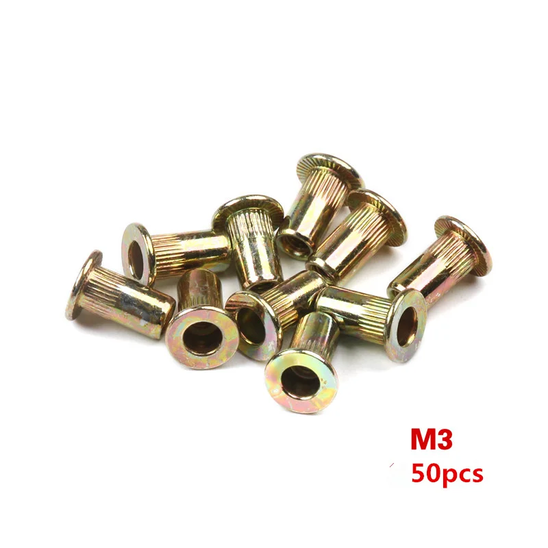 50pcs M3 200/50 шт. набор заклепок из нержавеющей стали/углеродистой стали с плоской головкой M3 M4 M5 M6 многоразмерные гайки с заклепками - Цвет: 50pcs M3