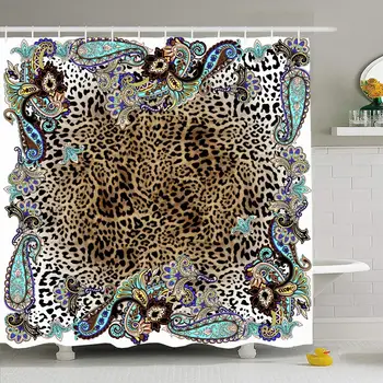 

Shower Curtain Set with Hooks 72x72 Part Animal Fashion Paisley Color Shawl Traditional Frame Woman Design Leopard Abstract