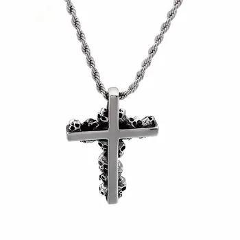 

High Polished Stainless Steel Cross & Skull Heads Pendant Necklaces For Men Punk Pub Biker Jewelry Accessories 2020