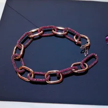Baoyocn высокое качество роскошные 925 пробы Серебряный Бордовый Красный кубический цирконий и розовый звено цепи браслет для женщин бренд ювелирных изделий