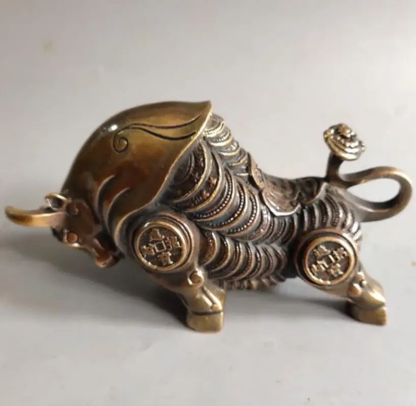

China brass copper money cow crafts statue