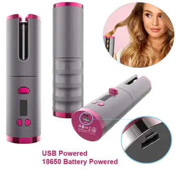 

Automatic Hair Curler USB Rechargeable Cordless Auto Curling Iron for Curls Waves LCD Display Ceramic Curly Hair Styling Tools