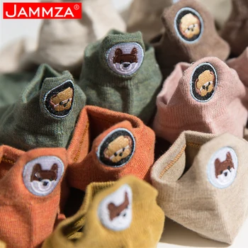 

2020 New Spring Summer Women Ankle Embroidery Cartoon Dog Solid Low Socks Black White Retro Cute Animal Korean Fashion