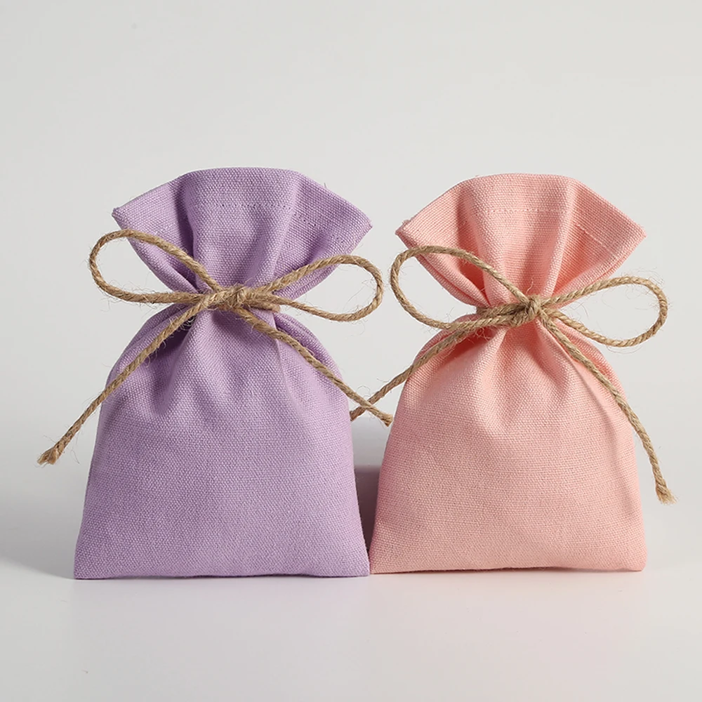 50Pcs Drawstring Cotton Burlap Bag Jute Gift Bags Multi Size Jewelry Packaging Wedding Bags Small Candy Bag Can Custom Logo