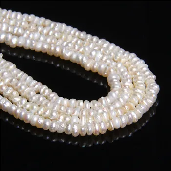 

4.4mm Natural pure real freshwater pearls beads for women jewelry making coin flat round white Cultured pearls beads bracelets