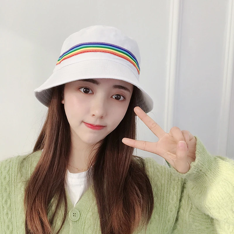 

Spring Summer Instagram cute rainbow Fisherman hat girl cute colorful joker clean basin versatile sunshade fisherman bucket hats