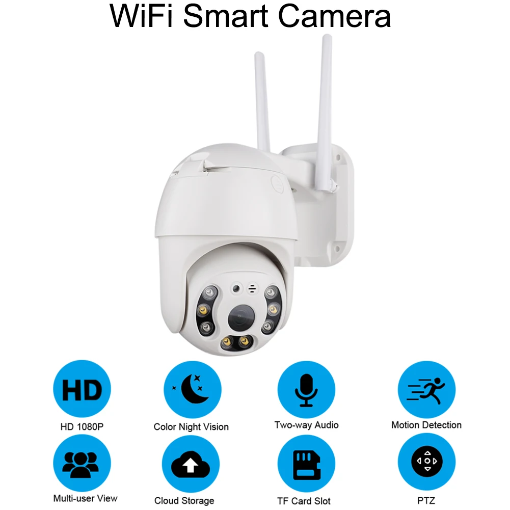 Наружная Купольная Wi Fi камера 1080P водонепроницаемая с аудио 2 МП беспроводная для