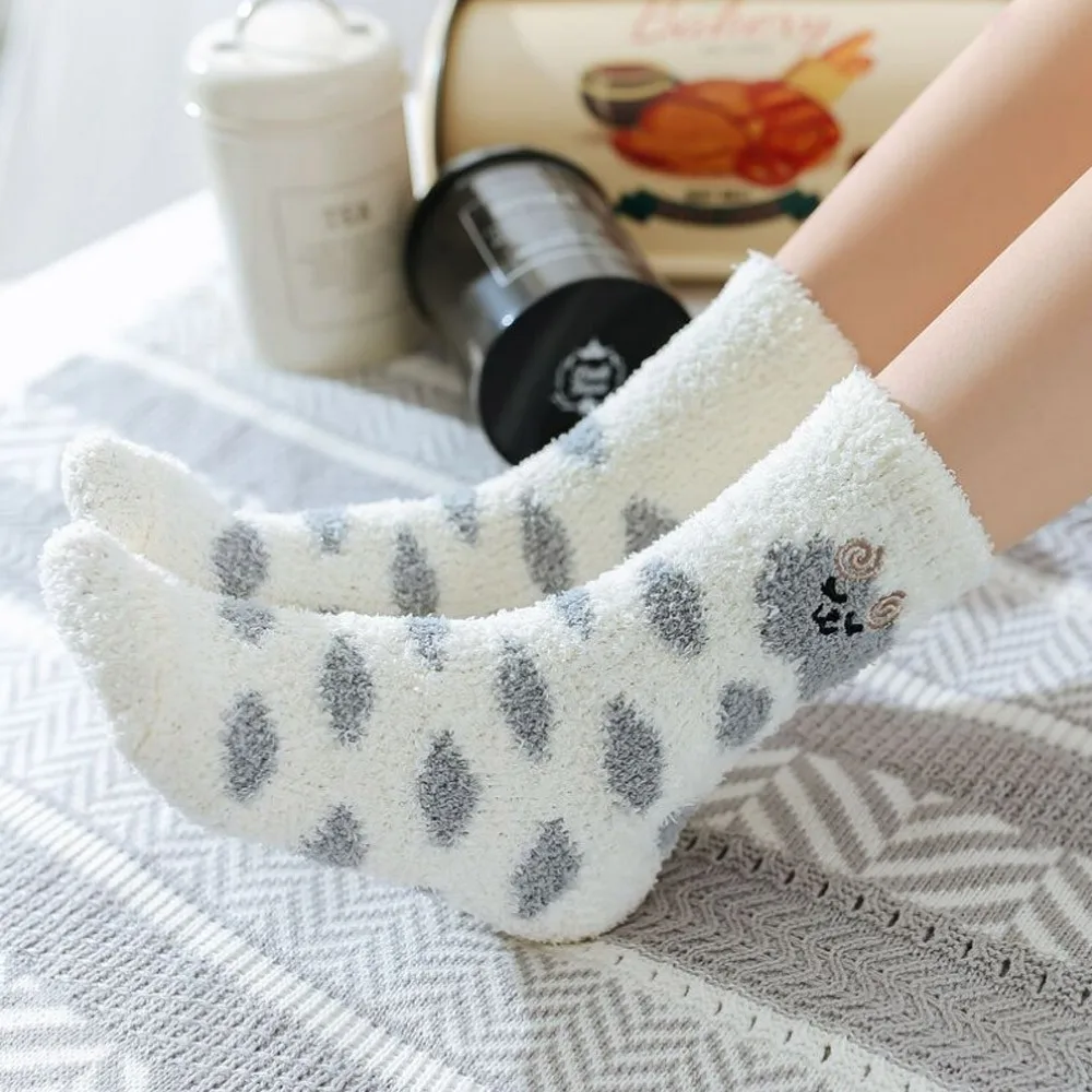 Женские носки, толстые тяжелые зимние теплые пушистые носки в горошек с принтом животных