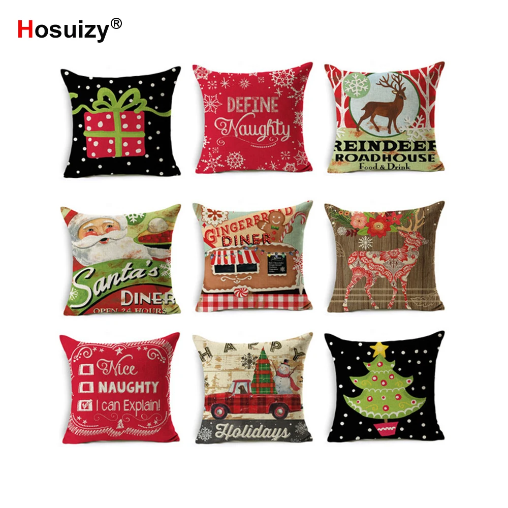 

Christmas Decorative Cushion Covers 45x45 Linen Fabric Elk Deer Letter Tree Shabby Chic Throw Pillow Cover for Sofa Living Room