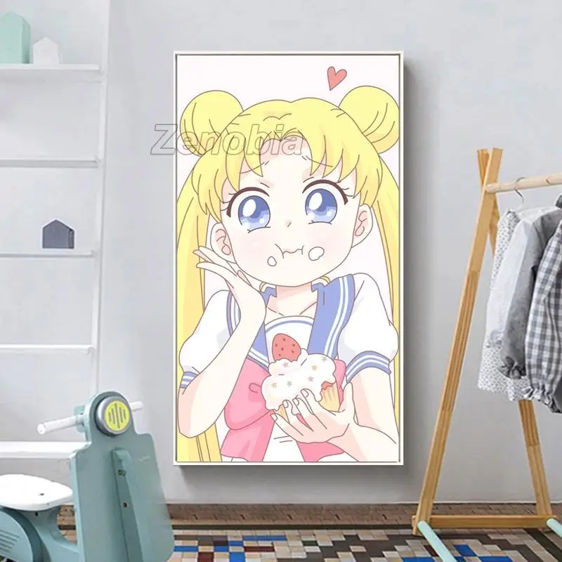 Anime Cartoon Figure Yellow-Haired Beautiful Girl Poster Home Decoration Painting Hd Print Picture Canvas for Living Room