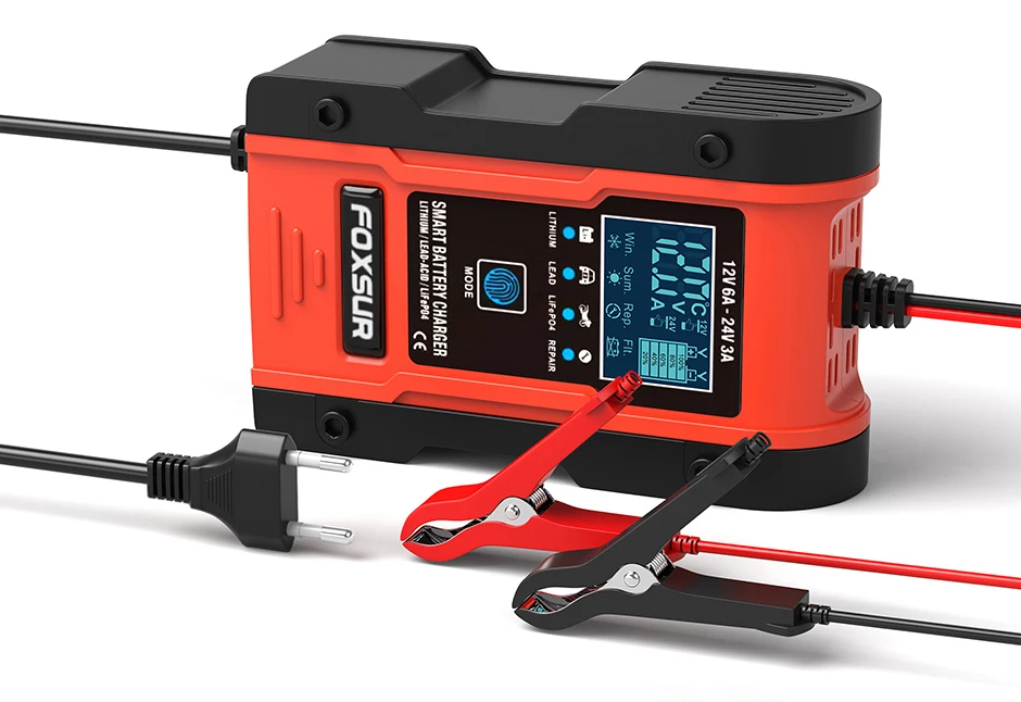 Truck Battery Charger Heavy Duty , FOXSUR 12V 6A 24V 3A Car Smart Battery Charger Fast Charge AGM LiFePO4 Lead-Acid Battery Truck Battery Charger Heavy Duty , FOXSUR 12V 6A 24V 3A Car Smart Battery Charger Fast Charge AGM LiFePO4 Lead-Acid Battery