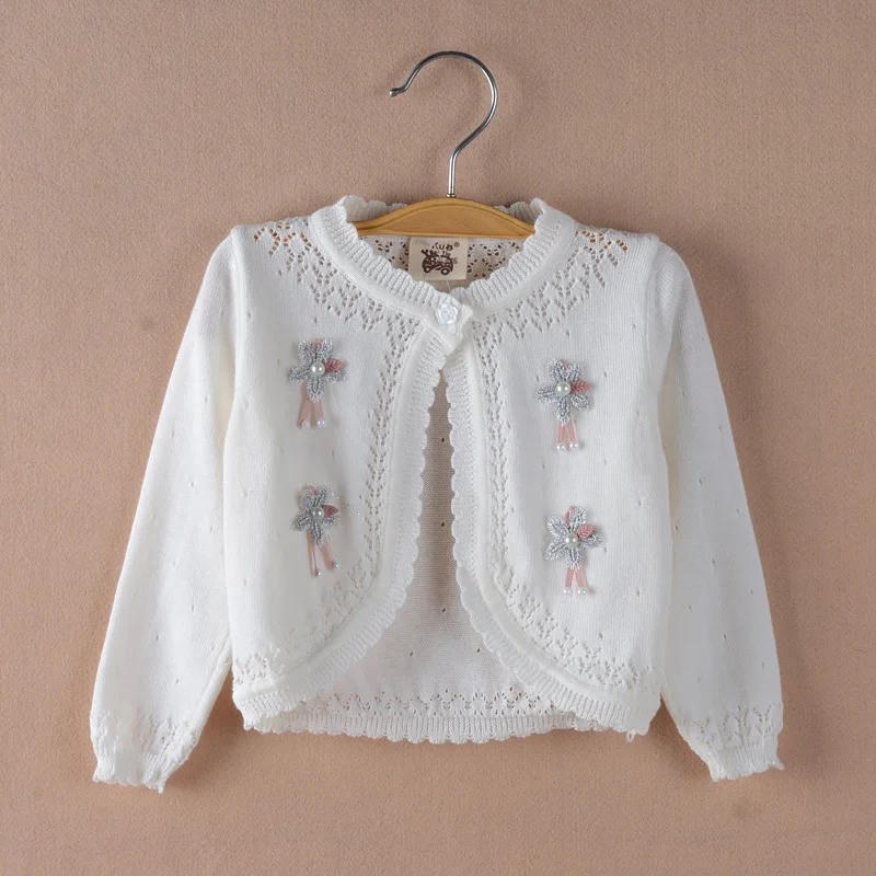 Newborn Bow Cutet Baby Girl Jacket Toddler White Children Sweet 100% Cotton Cardigan Coat 3 12 24 36 Month Baby Clothes 205035