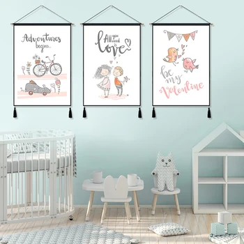 

All You Need is Love Flower Bird Spring Cartoon Hanging Cloth Cotton Line Painting Poster Home Decor Wall Hanging Tapestry Gift