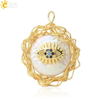 

CSJA Natural Pearl Wire Wrapped Pendant Zircon Charms for Bracelets Earrings Necklaces Jewelry Accessories Women DIY Crafts G341