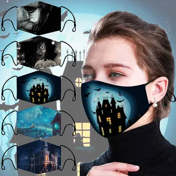 

Unisex Halloween Terror Printing Mask Washable Face Mask Contains 2 filters Cloth Mouth Caps Breathable Mouth Mask masques