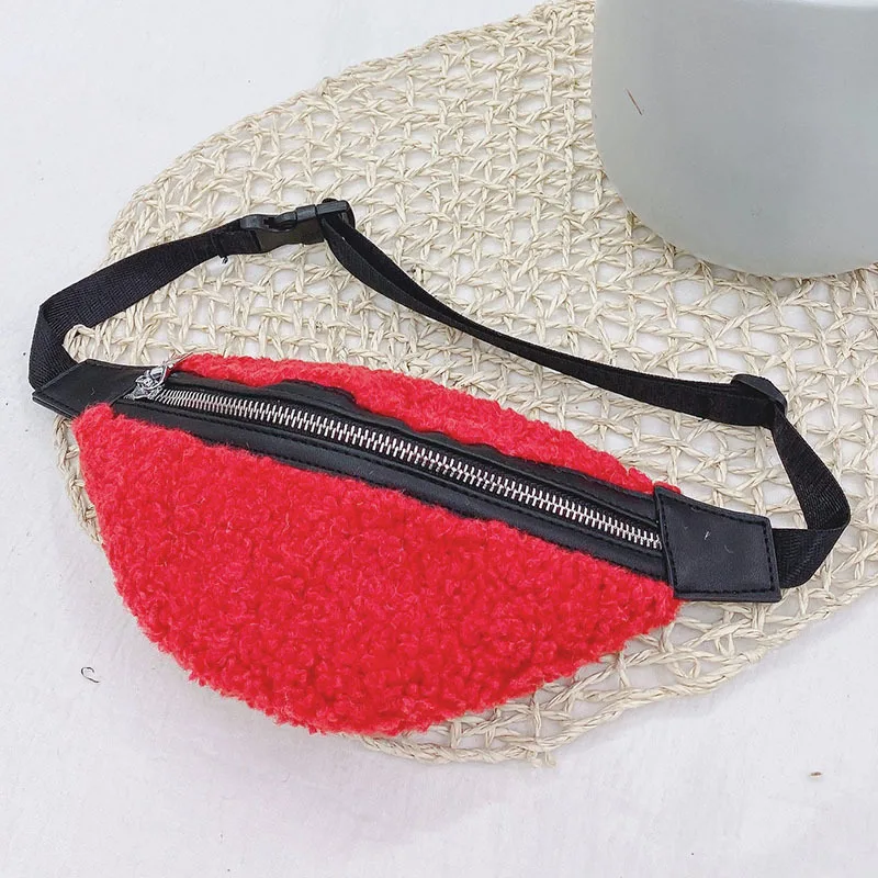 Красный Monsisy Fanny Packs для девочек, поясная сумка, Детская шерстяная нагрудная сумка, Kawaii, зимний однотонный кошелек для телефона, кошелек для путешествий, поясная сумка - Цвет: Красный