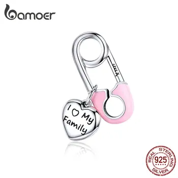 

BAMOER Designer Sterling Silver 925 Pink Enamel Pink Family Heart Charms for Beads Bracelet and Necklace Pendants SCC1145