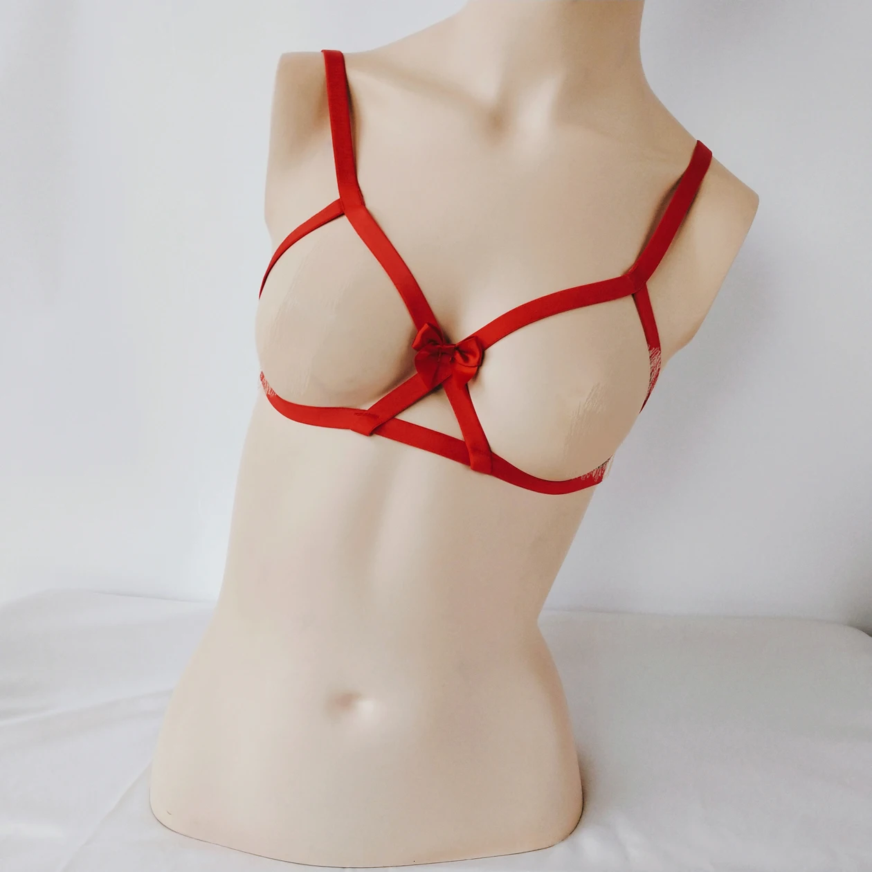 Top C cross bra Ручная работа, розовый и красный цвета, женское белье, Harajuku, готика, фетиш, секс, БДСМ, связывание, Эротическое, полная подвязка, эластичная регулировка бретелей, топы, бюстгальтеры - Цвет: Top C cross bra