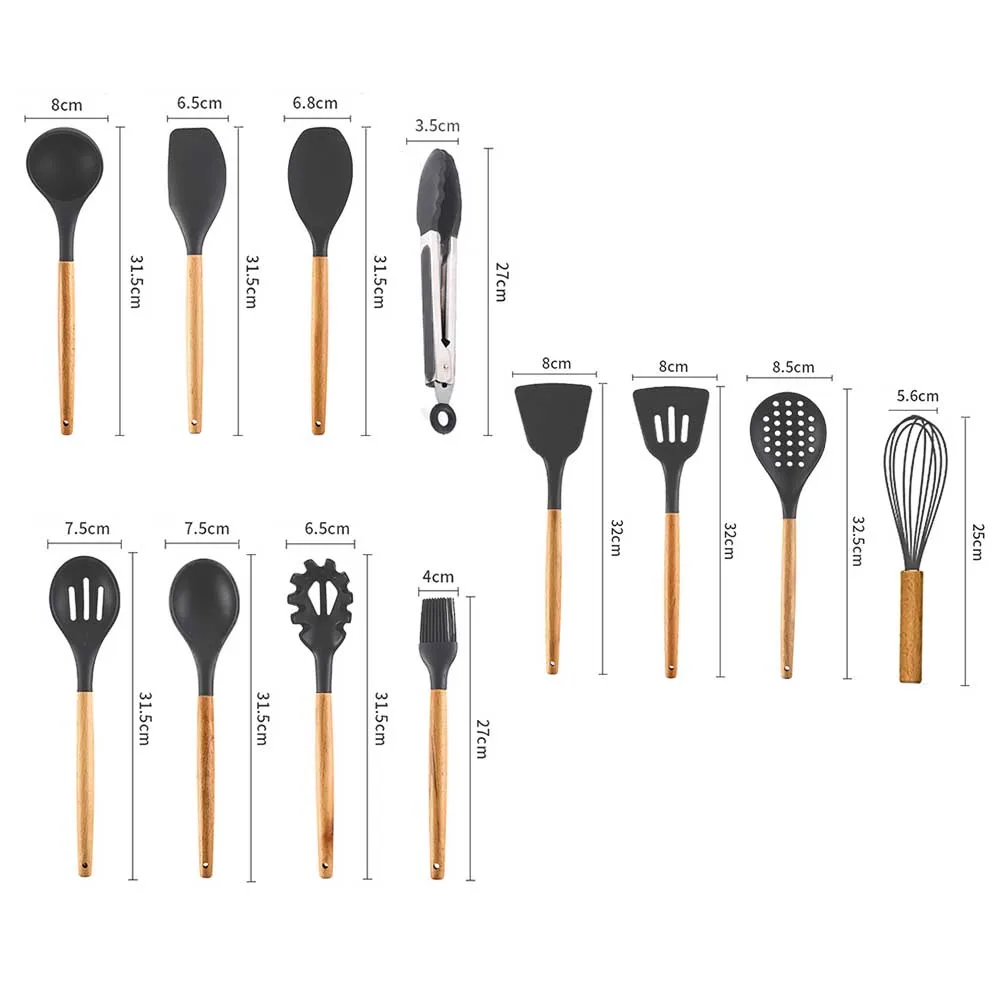 12 шт., шпатель, антипригарный, бытовой, пищевой, силиконовый, с длинной ручкой, дуршлаг, для приготовления пищи, набор инструментов, посуда, взбиватель яиц