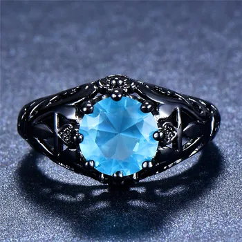 

Vintage Male Female Big Round Ring Black Gold Blue Stone Ring Promise Wedding Engagement Rings For Men And Women
