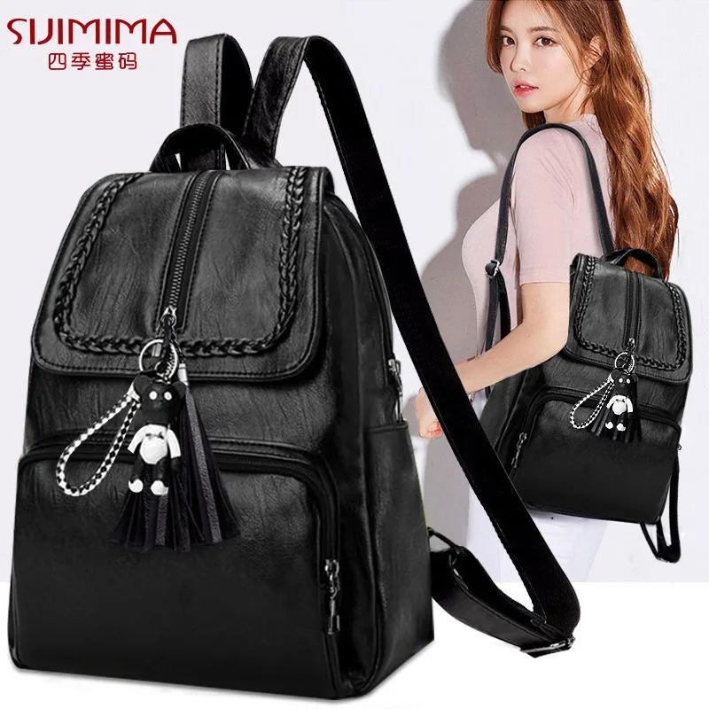 Women backpack tassel 2020 new wave pleak Korean fashion casual back pack personality soft leather travel backpack ladies bag