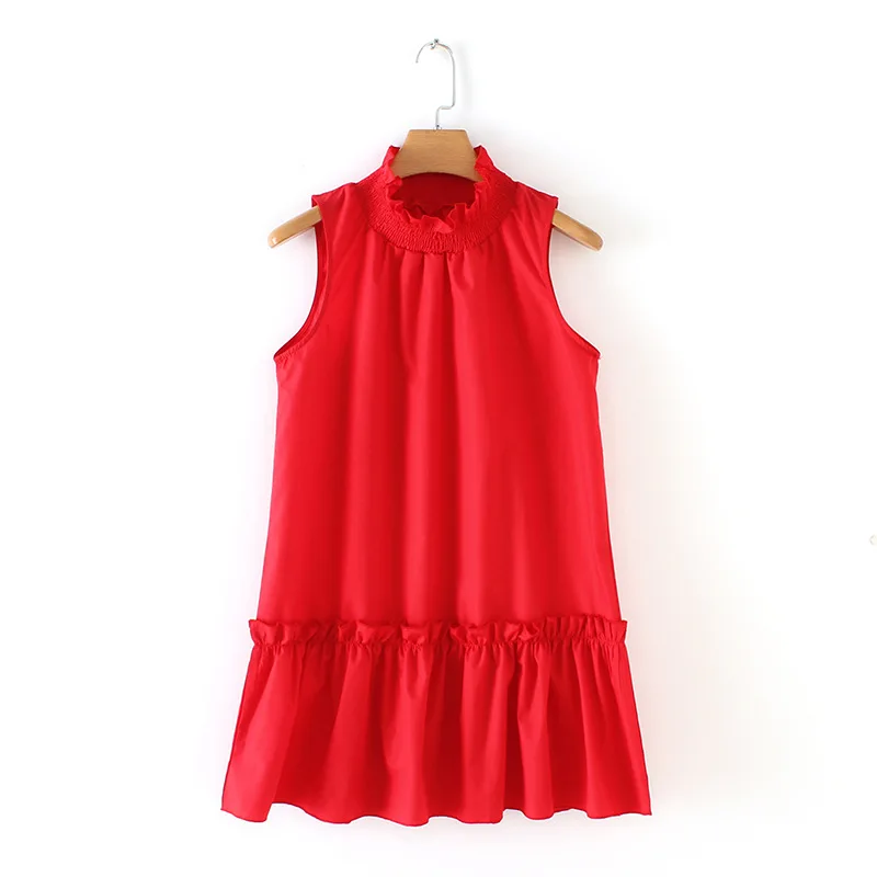 

2019 Spring Europe And America WOMEN'S Dress New Style High Collar Tank Top A- line Sleeveless Dress 19004