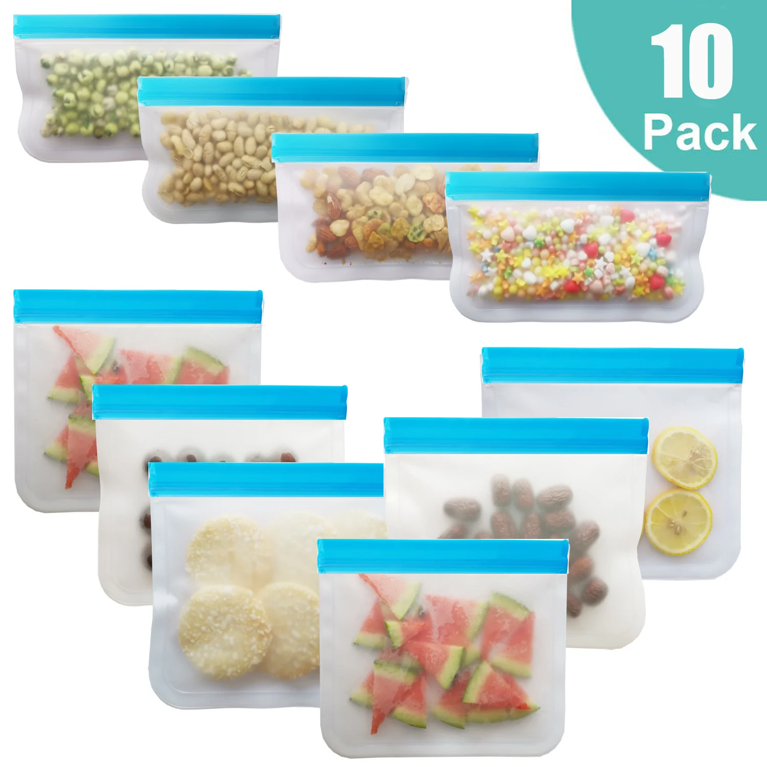 10Pcs/Set Blue Food Storage Bag Frosted PEVA Ziplock Pouch Reusable Fresh Leakproof Kitchen Silicone | Дом и сад