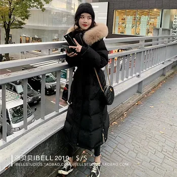 

Women's down jacket 2020 Winter coat White duck down fashion Hooded Real fur collar Mid-length Tuck the waist over the kneen